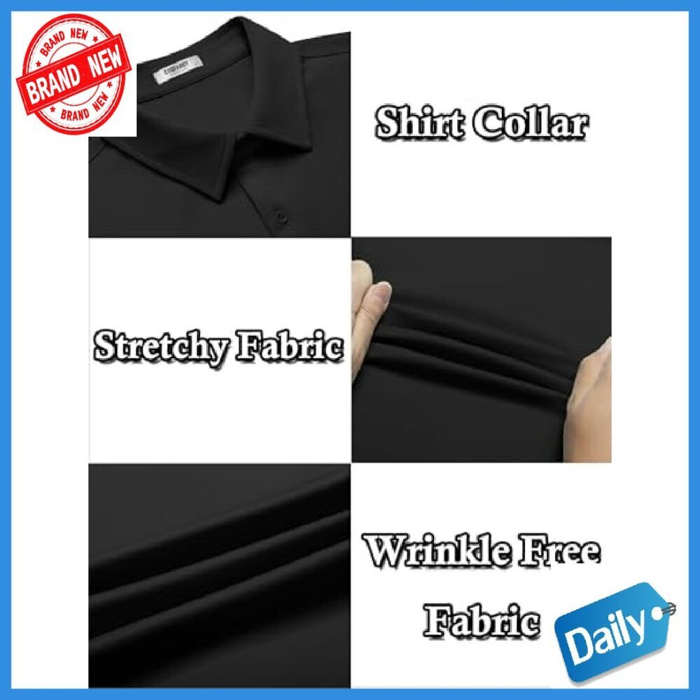 Men's Stretch Wrinkle-Free Short Sleeve Button Down Shirt Regular Fit - Picture 5 of 7
